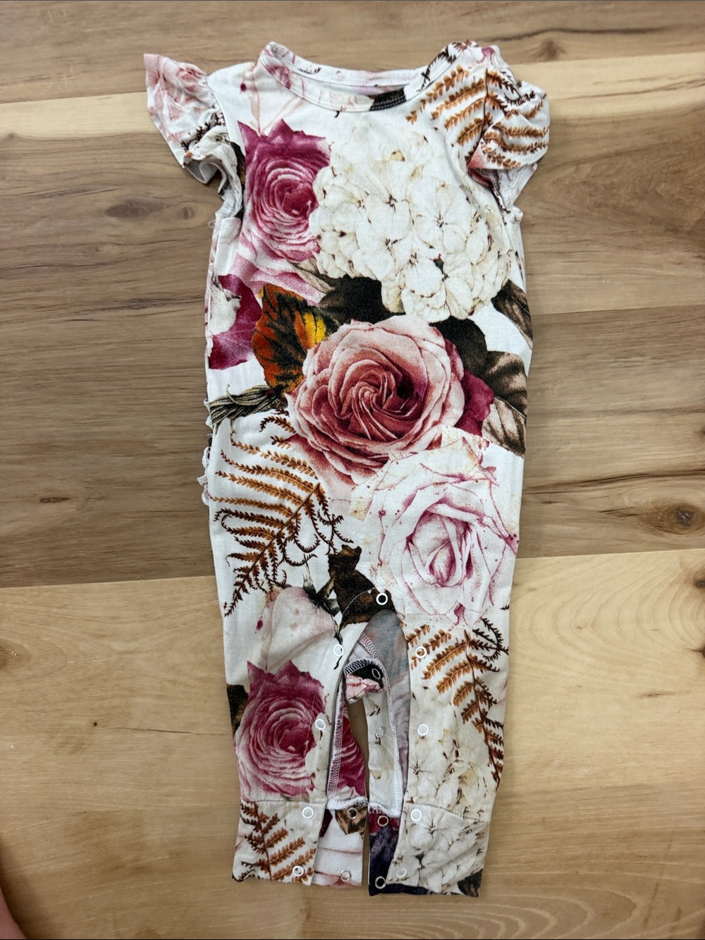 Posh Peanut Floral Romper in White, Pink and Brown 18-24
